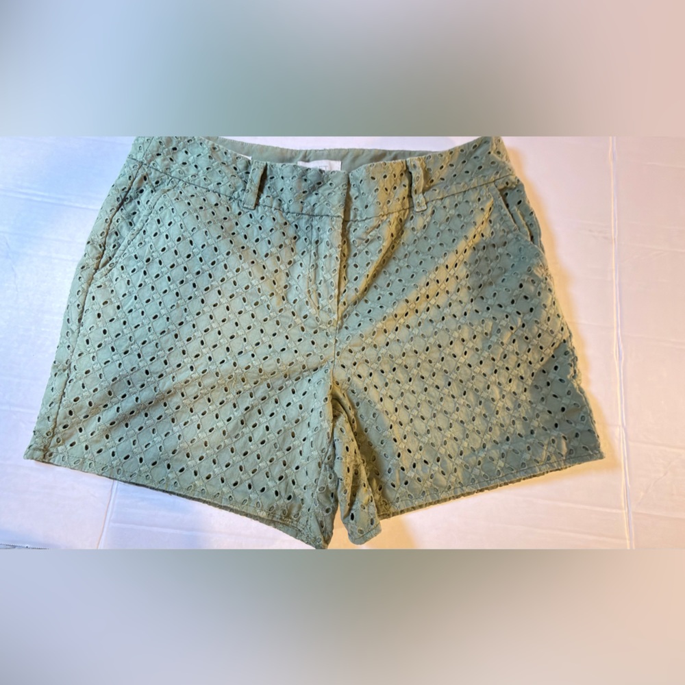 LOFT Olive Eyelet Cotton Shorts